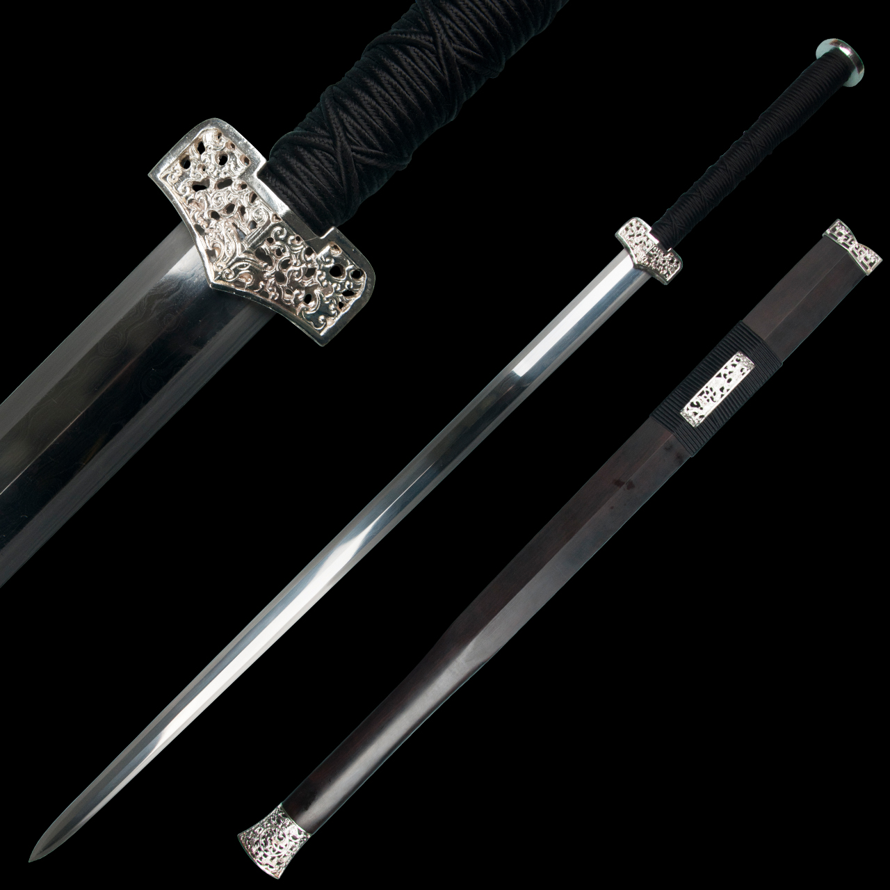 铜装镀银八面汉剑,龙泉者言刀剑,中国精品刀剑,手工研磨,手工锻打