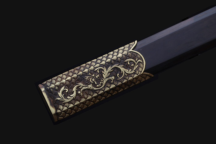 花纹钢铜装将军剑,龙泉者言刀剑,中国精品刀剑,手工研磨,手工锻打,送