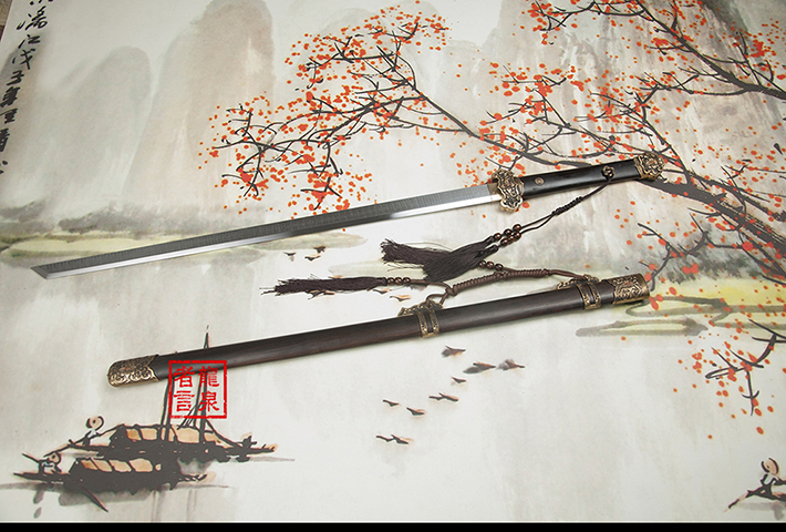 牡丹黄铜装旋焊花纹钢唐刀,龙泉者言刀剑,唐横刀,全手工锻造,手工研磨